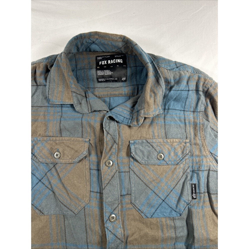 Fox Racing Flannel Shirt Mens Small Grey Black Red Plaid Button Up MX Moto